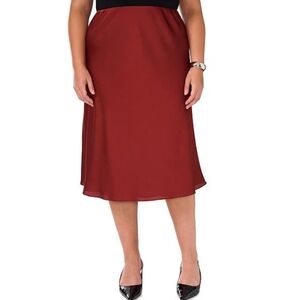 Vince Camuto Plus Hammered Satin Mid Rise Slip A Line Midi Skirt 1X